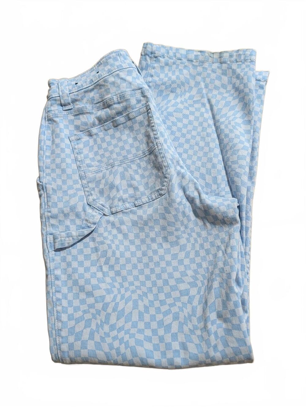 Hollister High Rise Utility Dad Pants Light Blue Checkered Size 7